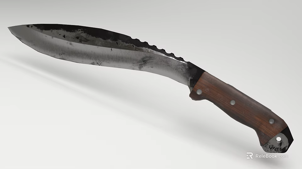 Worn Weapon with Serrated Blade Wooden Handle and Metal Rivets 3d model 