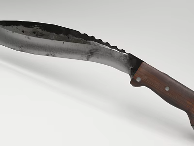 Worn Weapon with Serrated Blade Wooden Handle and Metal Rivets 3d model
