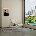 Modern White Lounge Chair With Metal Frame By Window City Lake View