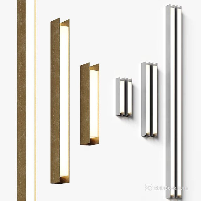 Elegant Modern Wall Lamps With Sleek Gold Silver Rectangular Metal Finish 3d model