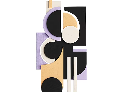 Modern Geometric Wall Decor with Purple Beige Black Shapes and Tones 3d model