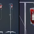 Medical IV Stand With Metal Frame Mobile Wheels And Red Infusion Bag