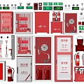 Comprehensive Fire Equipment Collection With Extinguishers Hydrants Cabinets Hoses Axes Buckets and Signs