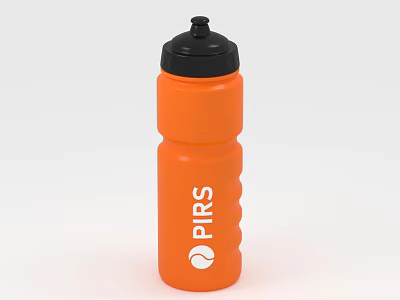 Orange Water Bottle With Black Cap PIRS Logo And Tennis Symbol Textured Surface 3d model