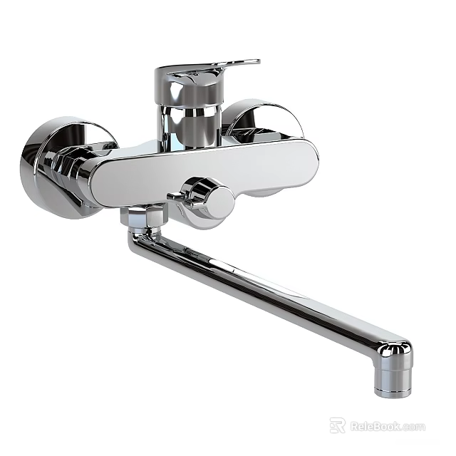 Modern Chrome Wall Mounted Faucet With Two Handles And Extended Spout 3d model 