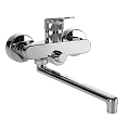 Modern Chrome Wall Mounted Faucet With Two Handles And Extended Spout