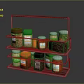 Stainless Steel Double Layer Spice Rack With Various Colored Spice Jars For Kitchen 3d model