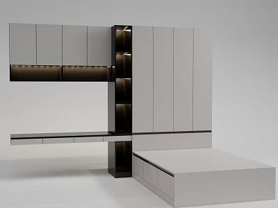 Modern White And Black Storage Cabinet With Open Shelves And Drawers 3d model