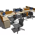 Modern Office Desks With Computers Ergonomic Chairs And Workspace Layout 3d model