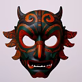 Traditional Green Orange Decorative Mask Ornament Set With Horns And Patterns For Home Decor