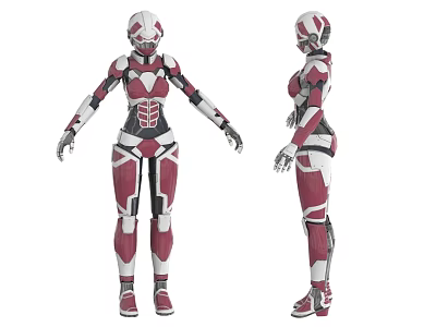 Smart Robot Red And White Armor Exoskeleton Design With Front And Side Views 3d model