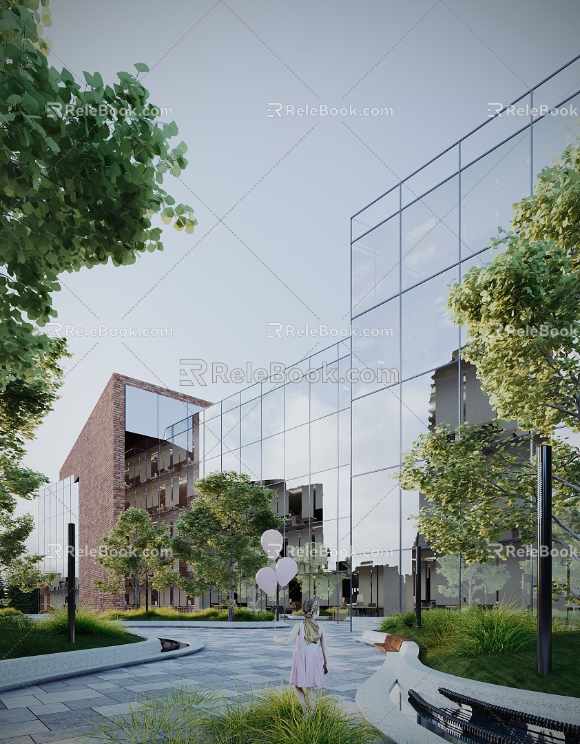 Modern Office Building Multi-storey Office Building Glass Public Building 3d model