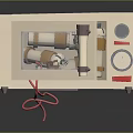 Beige Compact Kitchen Appliance With Flip Lid Red Cord And Control Knobs