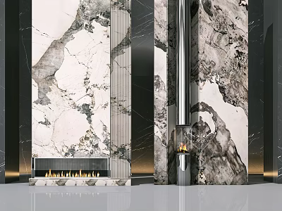 Modern Luxury Marble Fireplace Interior With Elegant Design And Burning Flames 3d model