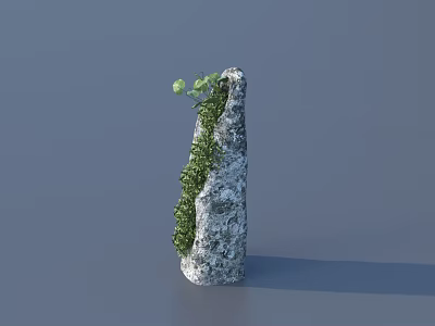 Bonsai Potted Plant With Stone Shaped Textured Pot And Green Moss 3d model