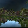 Modern Residential Landscape Design With Palm Trees Lush Greenery and Curved Driveway
