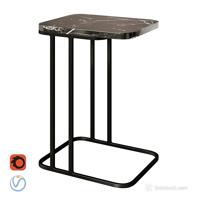 Modern Dining Table With Marble Top And Black Metal Frame Design 3d model