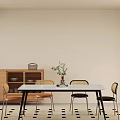 Modern Dining Table Set With Marble Top Wicker Back Chairs And Geometric Decor 3d model