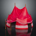 Tent Style Decorative Furniture With Red Fabric Wooden Poles And Red White Striped Base