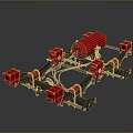 Industrial Mechanical Structure With Red Components And Black Frame Design