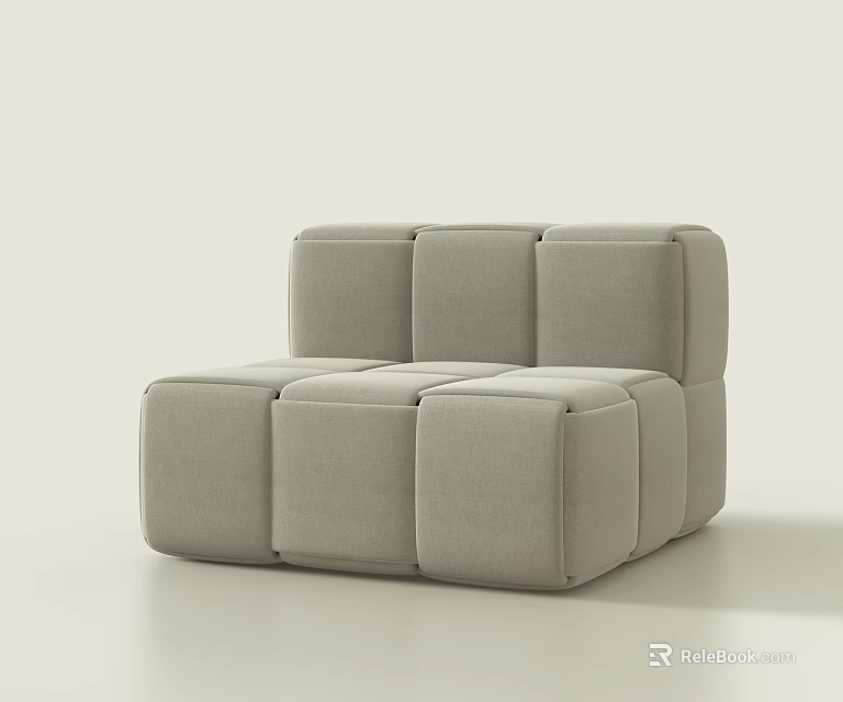 Modern Light Gray Single Sofa With Modular Cube Design In Fabric Minimalist Interior 3d model