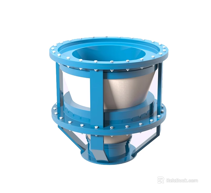 Blue Cylindrical Industrial Equipment With Metal Frame Transparent Section And Flange Connections 3d model 