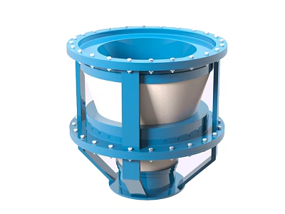 Blue Cylindrical Industrial Equipment With Metal Frame Transparent Section And Flange Connections 3d model