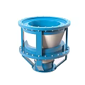 Blue Cylindrical Industrial Equipment With Metal Frame Transparent Section And Flange Connections