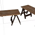 Two Rustic Wooden Folding Tables With Black Metal Trestle Legs