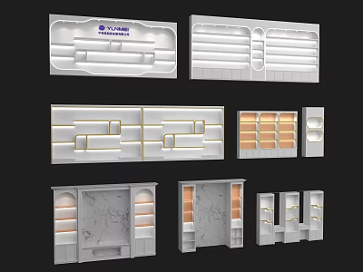 Modern Display Cabinets and Shelves With Lighting Layered Shelves Marble Panels and Glass Doors 3d model