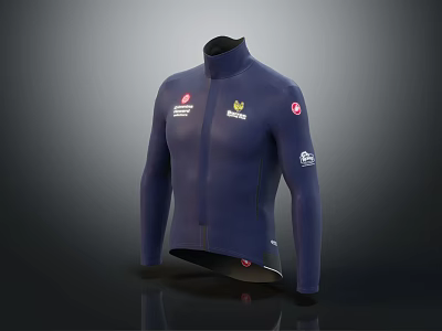 Dark Blue Long Sleeve Cycling Jacket With Fitted Design And Logo Patches 3d model