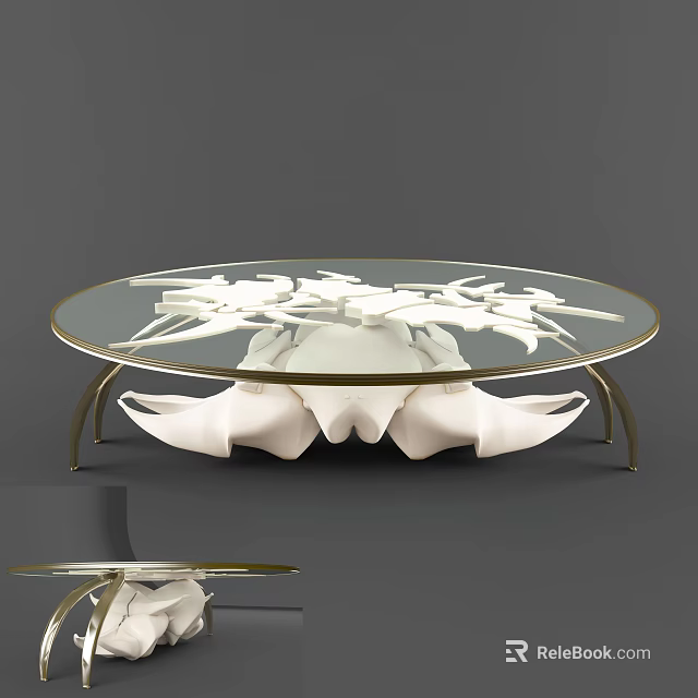 Modern Coffee Table With Glass Top White Sculptural Base And Metal Frame 3d model 