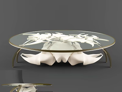 Modern Coffee Table With Glass Top White Sculptural Base And Metal Frame 3d model