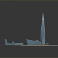 Cartoon Scene With Tall Tower Low Rise Buildings Green Areas And Roads