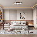 Modern Kids Room Interior Design With Soft Tones Bed Decorative Painting Bookshelf And Toys