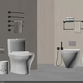Modern Bathroom Toilet Design with Toilet Paper Holder Towel Rack and Trash Can