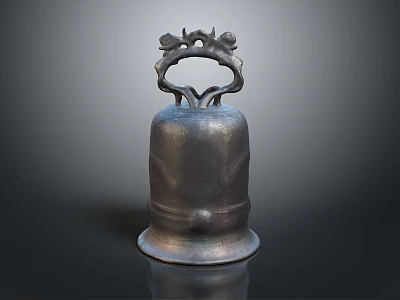 Vintage Metallic Musical Instrument Bell Shaped With Intricate Decorative Top And Smooth Base Design 3d model
