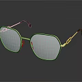 Luxury Gold Hexagonal Jewelry Glasses With Red Temples And Reflective Frames
