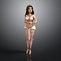 Egyptian Woman Wearing White And Gold Traditional Costume With Golden Headdress And Ornaments