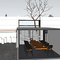 Modern Public Office Space With Long Wooden Table Black Chairs And Indoor Tree