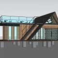 Contemporary Guesthouse Design With Sloped Roof Glass Walls Wooden Deck And Rooftop Terrace