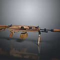 Tan Assault Rifle With Drum Magazine Folding Stock Tripod Stand And Tactical Barrel