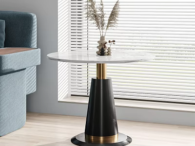 Modern Round Table with Marble Top Black Gold Base in Living Room with Sofa Blinds 3d model