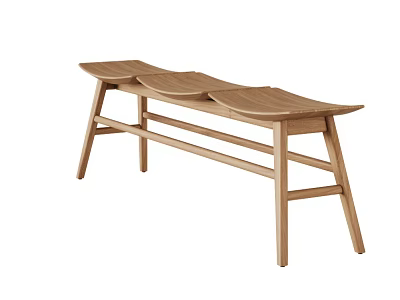Modern Light Wooden Stool with Three Curved Seats and Sleek Stable Structure 3d model