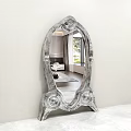 Silver Ornate Mirror Reflecting Modern Interior With Sofa And Carpet 3d model