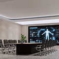 Hi Tech Conference Room With Large Digital Screen Long Table Ergonomic Chairs And Green Plants