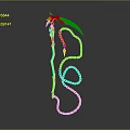 Purple Scythe Weapon Featuring Coiled Chain 3D Model Design With Curved Blade And Reflective Surface