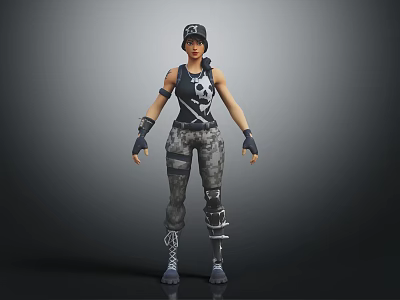 Realistic 3D Character Model With Black Cap Sleeveless Top Camouflage Pants Wrist Guards And Knee Pads 3d model