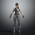 Realistic 3D Character Model With Black Cap Sleeveless Top Camouflage Pants Wrist Guards And Knee Pads