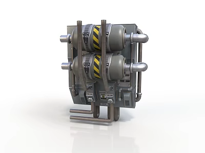 Industrial Mechanical Equipment Featuring Metal Structure Cylindrical Rollers Support Brackets And Warning Stripes 3d model